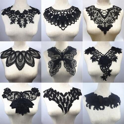 1pc Lace Fabric Neckline Black Beautiful Flower Rose Venise Lace Collar Applique Trim, Lace Fabric Sewing Supplies Scrapbooking