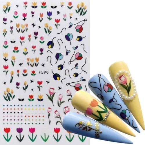 1 PC Nail Flower Animal Grass Butterfly 3D Adhesive Sliders Wraps Tips Charm Art Manicure Decorations