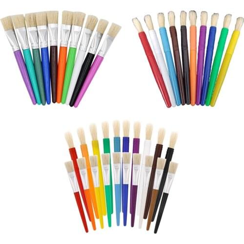 10/20x Artist Bristle Brush Round Flat Drawing Painting Kids Finger Coloring