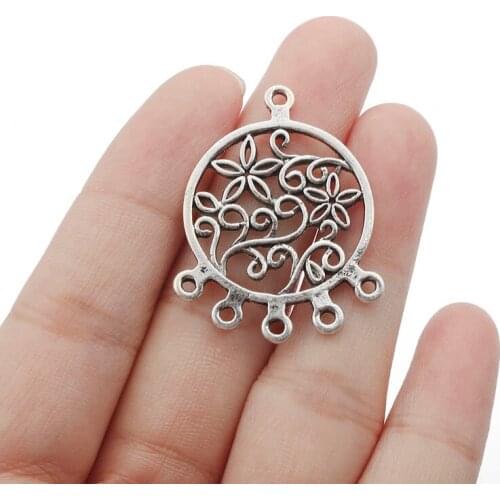10PCS Antique Dream Catcher Charms Hollow Filigree Round Pendant Connectors for Boho Earring Jewelry Findings 36x28mm