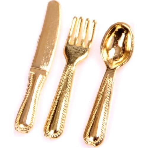 12pcs/set Mini Cutlery Knife Fork Spoon Childrens Toy Doll House Decor 2Colors Vintage Dollhouse Miniatures Tableware