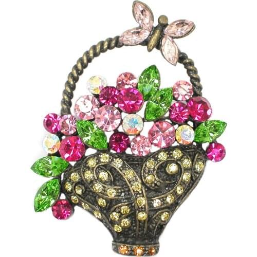 12pcs/lot Wholesale Rhinestone Flower basket Pin brooches jewelry gift brooch C102394