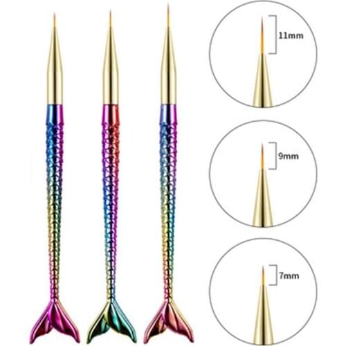 3Pcs Nail Art Liner Stripe Brush Fish Tail Gradient Pen Design Tip Painting Drawing Manicure Acrylic UV Gel Polish Tool 7/9/11mm