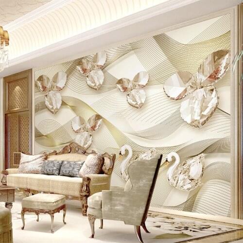 Custom 3D Wallpaper Crystal Leaf Swan Photo Wall Murals Living Room TV Home Decor Background Wall Cloth European Style Wallpaper