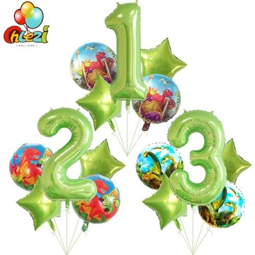 5pcs 40 inch fruit green Number Foil balloons 18 inch Round dinosaur globos birthday party Decorations Kids toys baby shower