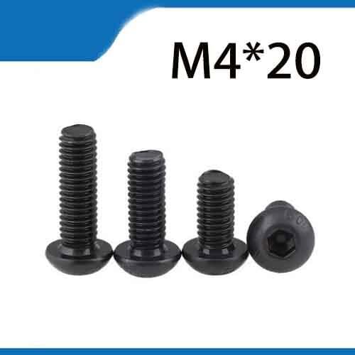 Free Shipping 100pcs M4x20 mm M4*20 mm yuan cup Half round pan head black grade 10.9 carbon Steel Hex Socket Head Cap Screw