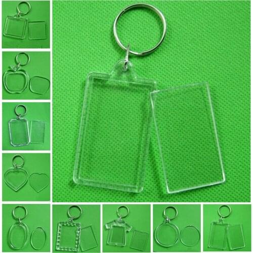 DIY Split Ring Key Chain Rectangle Transparent Blank Acrylic Insert Photo Picture Frame Keyring Keychain Transparent wholesale