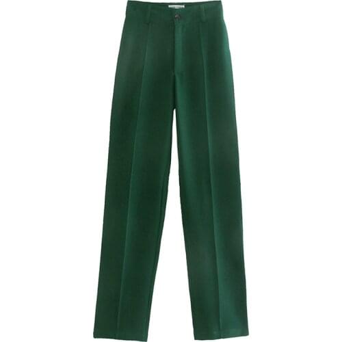 2021 New Women Chic Fashion Office Wear Solid Straight Pants Vintage High Waist Zipper Fly Female Trousers Mujer