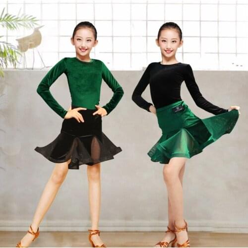 Autumn and winter new fashion Latin dance skirt children long-sleeved girls Latin clothing girls dance performance clothing T