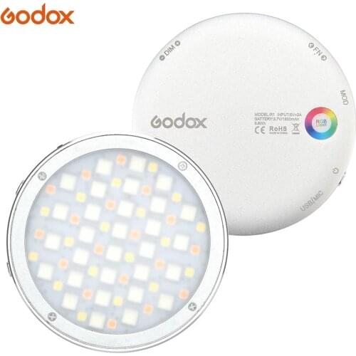 Godox R1 Round RGB Mini Creative Light LED Video Light Fill Light 2500K-8500K CRI 98 for Video Recording Microfilms Still Life