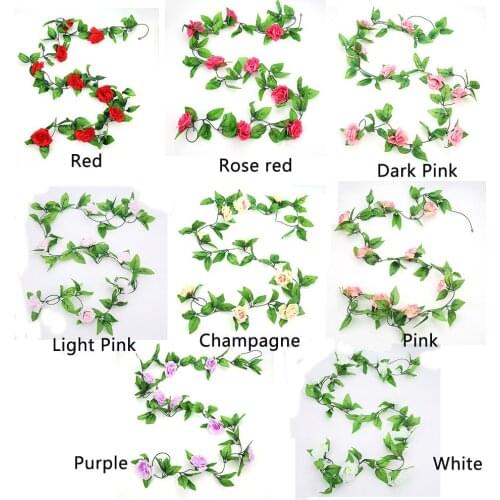 2.4m Artificial Rose Garland Silk Flower Fake Green Vine Ivy Hanging Wall Wedding House Party Garden String Decoration
