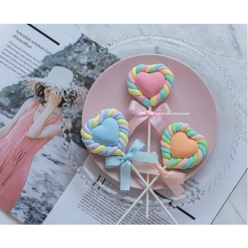 Artificial Decoration Heart-shaped Lollipop fake dessert model clay Spun sugar dessert for showcase photography store display