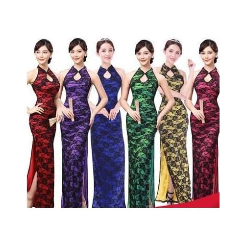 Qipao Women Chinese Traditional lace cheongsam long retro elegant cheongsam Female red National Cheongsam Party wedding dress