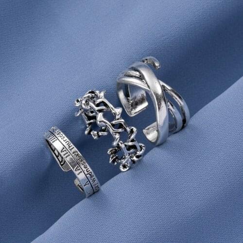 Vienkim Punk Retro Gold Silver Color Rings Set for Women Gothic Black Square Chain Ring Geometry Jewelry 2021 Accessories