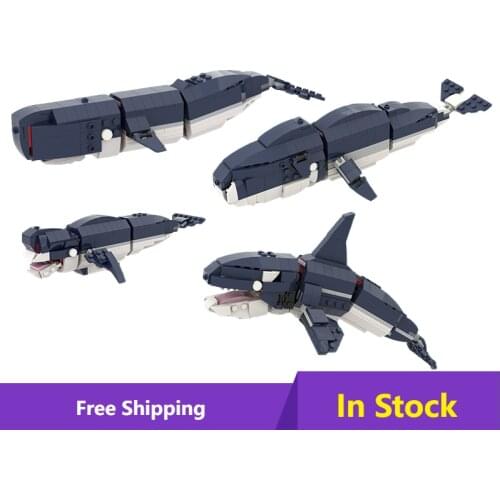 MOC Sea shark 7 in 1 Building Block DIY Whales Bricks City Ocean Polar Zoo Series Animal Killer Model Toys Kids Education Gifts