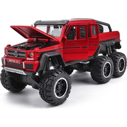 KIDAMI 1:32 Diecast Pickup Alloy Truck Car Model Pull Back Vehicle Model G63 6X6 Sound & Light Car Toys For Children Boys