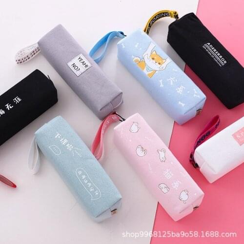 Kawaii Canvas Pencil Case Bag Office & School Supplies Cute Korea Zipper Capacity Pencilcase Pen Holders For Boys Or Girls