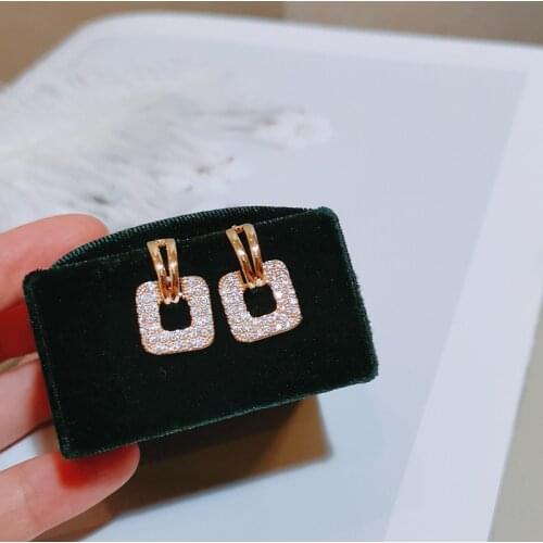 New Design Trendy Geometric Square Drop Dangle Earrings For Women Luxury Cubic Zircon Crystal Earrings Wedding Party Jewelry