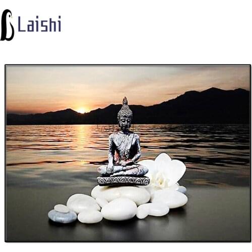 Mosaic Buddha Sunset Lake View New Arrival Diamond Painting Zen Cross Stitch Diamond Embroidery full round drill Wall Stickers