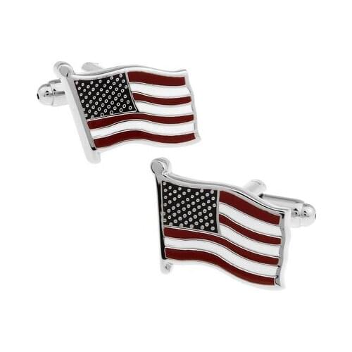 1 pair Men Cufflinks Silver Color Novelty BrassUS Flag Design
