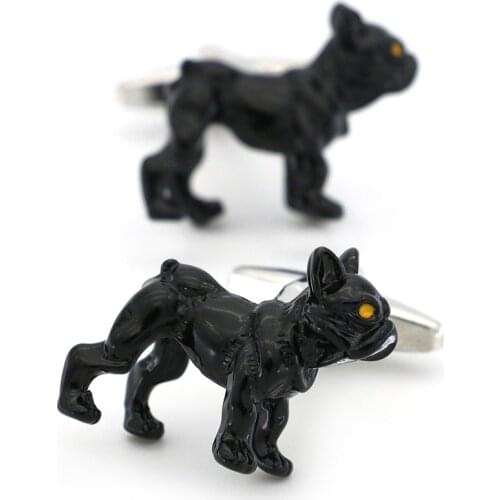 Mens Bulldog Cuff Link Copper Material Black Color Dog