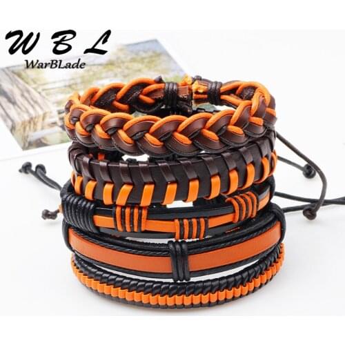 Genuine Leather Bracelet Men Multilayer Braid Wrap Bracelets 3-6PCs/set & Bangles Punk Wristband for Women Jewelry Drop shipping