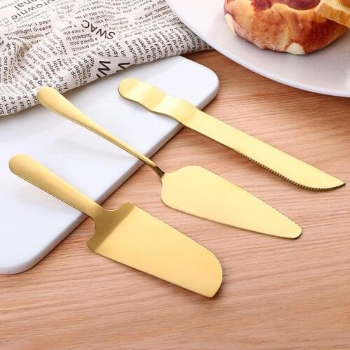 Set of 3 FREE Personalized Stainless Steel gold wedding cake set knife&server shovel rose gold Pizza Knife Baking Accessories