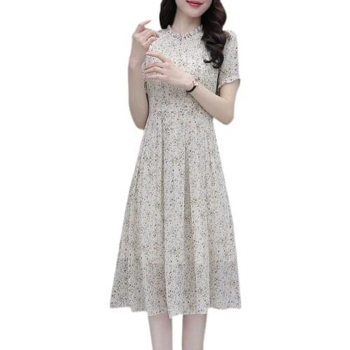 Latest Fashion Women Summer Dresses Large Size Sweet Fairy Print Chiffon платье 2021 Korean Elegant Slim Lady Street Dress OK807