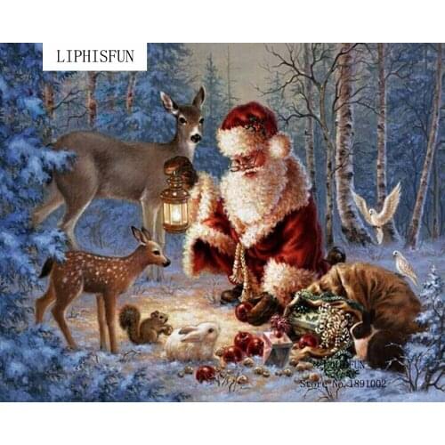 New Diamond Deer Diamond Embroidery Beads Snow Woods Christmas Santa Claus And Deer Diamonds Cross Stitch Painting Handwork