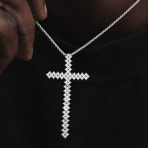 Hip Hop Cross Pendant Necklace Cubic Zircon Chain Iced Out Bling Necklaces HipHop Jewelry Fashion Gift For Men Women