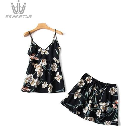 Woman Lingerie Sexy Lace sleepwear Silk V-Neck for Women Summer Cotton Two Piece pajama set Sleep Lounge Pajamas Home Wear