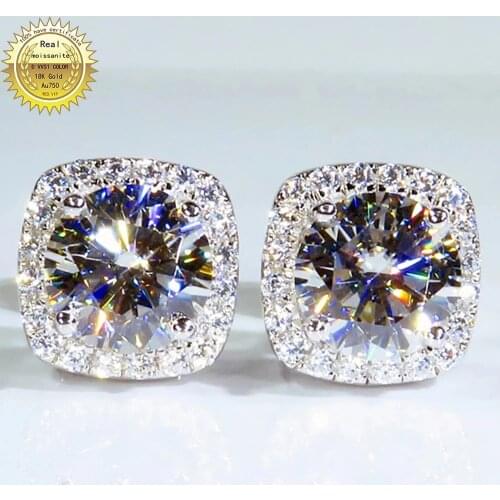 10K Au417 White Gold Earrings DVVS Moissanite Diamonds Round Cushion Elegant Wedding Party Engagement Anniversary Trendy