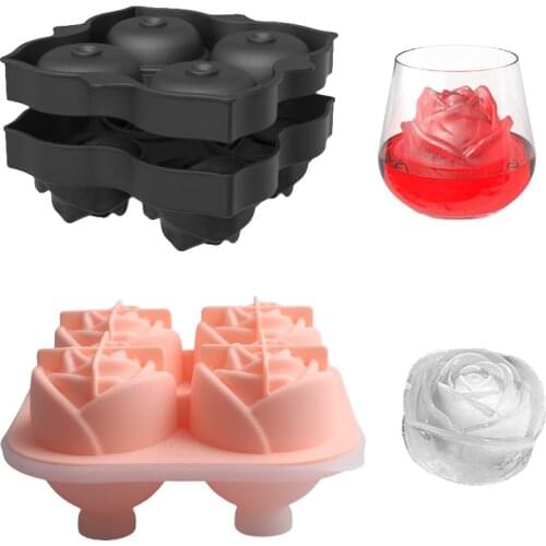 SHENHONG Summer 4 Grids Silicone Rose Ice Cube Tray Set Chocolate Mould Ice Cream Mold Whiskey Bar Cold Drink Kitchen Tools