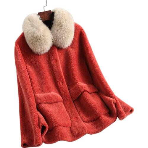Autumn Winter Women Mink Fur Collar Wool Coats Women Fur Coat Female Sheep Shearling Fur Jackets Winter Jacket A218