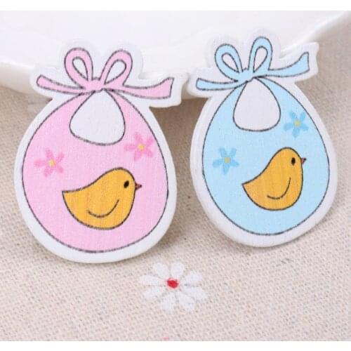 Blue pink Girl Boy Saliva Painting Wooden Handmade Buttons DIY Scrapbooking Craft Accessories for kids Home decor 20pcs 35x26mm