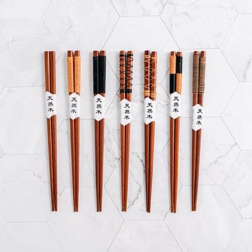 Handmade Japanese Natural Wooden Chopsticks Health Without Lacquer Wax Tableware Dinnerware Sushi Chinese Tie line Wedding Gifts