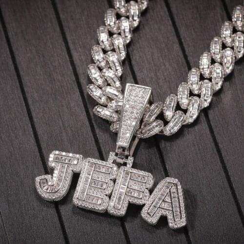 1 Hop Jewelry Customized Baguette Letters With 13mm Iecd Out Cuban Chain Name Necklace Full Iced Out Zircon Pendant Gift