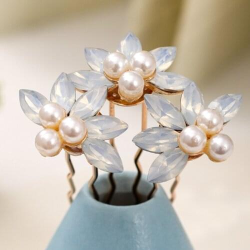 2 pcs/set Simple Style Shining Crystal Pearls U Shaped Hairpins Clips Hair Sticks for Women Girls Bride Noiva Wedding Jewelry