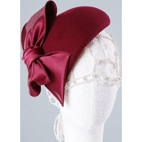 Lady Fedoras Wool Hat Female New Bowtie Fedoras Cap Designer New Fashions Woolen Top Hat British Elegance Party Hats A12