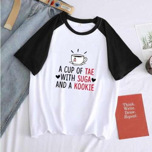 A CUP OF TAE WITH Suga AND A Kookie Patchwork Short Sleeve Women Casual t-shirt
