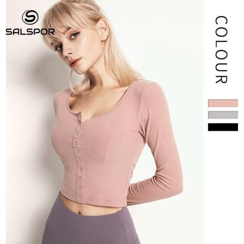 SALSPOR Tops for Women Summer Long Sleeve Crop Top Female Breathable Sports Top Exercise Gym Clothing Casual Sportswear