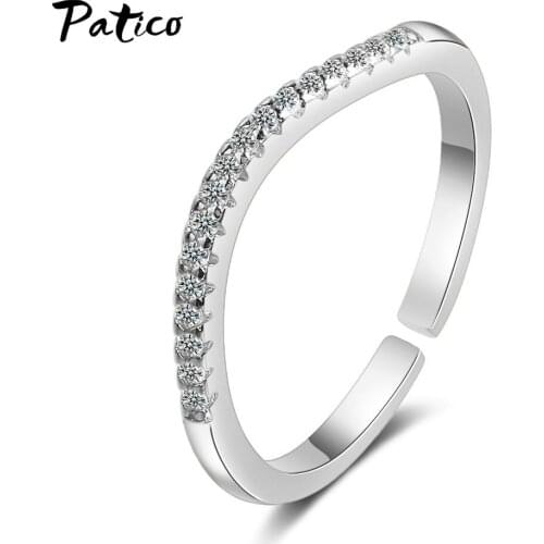 Minimalist Style 925 Sterling Silver Clear Zircon Ring for Women Adjustable Size Wedding Anniversary Rings Jewelry Party Gift