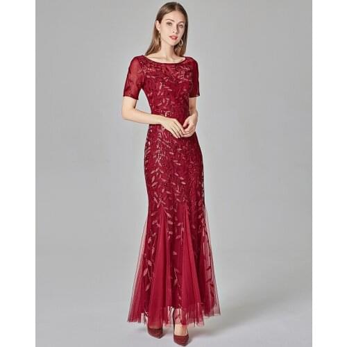 New Vestido De Festa Sweet Long Evening Dress Bride Party sleevesless sequins Prom Dresses gold black slit neck 2019