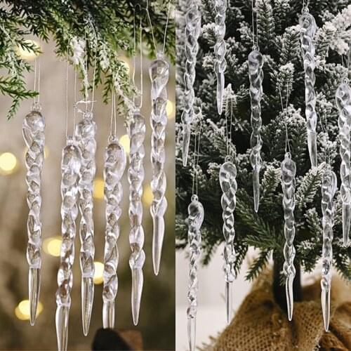 10/12pcs Christmas Simulation Clear Ice Icicle Ornament Xmas Tree Hanging Fake Icicle Prop Winter Party New Year 2022 Decoration