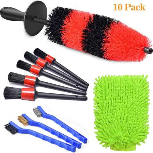 10 Pcs/Set Car Detailing Cleaning Brush Auto Wheel Cleaning Tools Kit Motorcycle Wash Glove Accessories for Gap Rims Dashboard