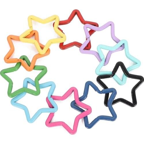 10Pcs Mixed Colors Lock Key Connector Clasps Star Shaped keychain Red Blue Black Keyrings Split Rings DIY Jewelry Making