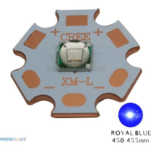 5pcs 10W Epileds XML XM-L T6 Royal Blue 450nm - 455nm High Power LED Light Emitter for Flashlight on 16mm 20mm full copper PCB