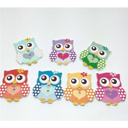 50pcs 25x30mm Mixed Wooden Heart Owls Buttons For Scrapbooking Sewing Novelty Button Crafts Accessories Embellishments