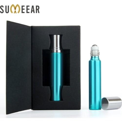 50 piece 10ml Portable blue Essential Oil Roll-on Bottle Packing box With Stainless glass Roller Ball Travel Cosmetic Container
