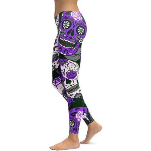 8 Colors Floral Skull Women Running Tights S To 4xl Plus Size Fitness Spring Autumn Outfit Leggings Red Purple Yellow Green Blue